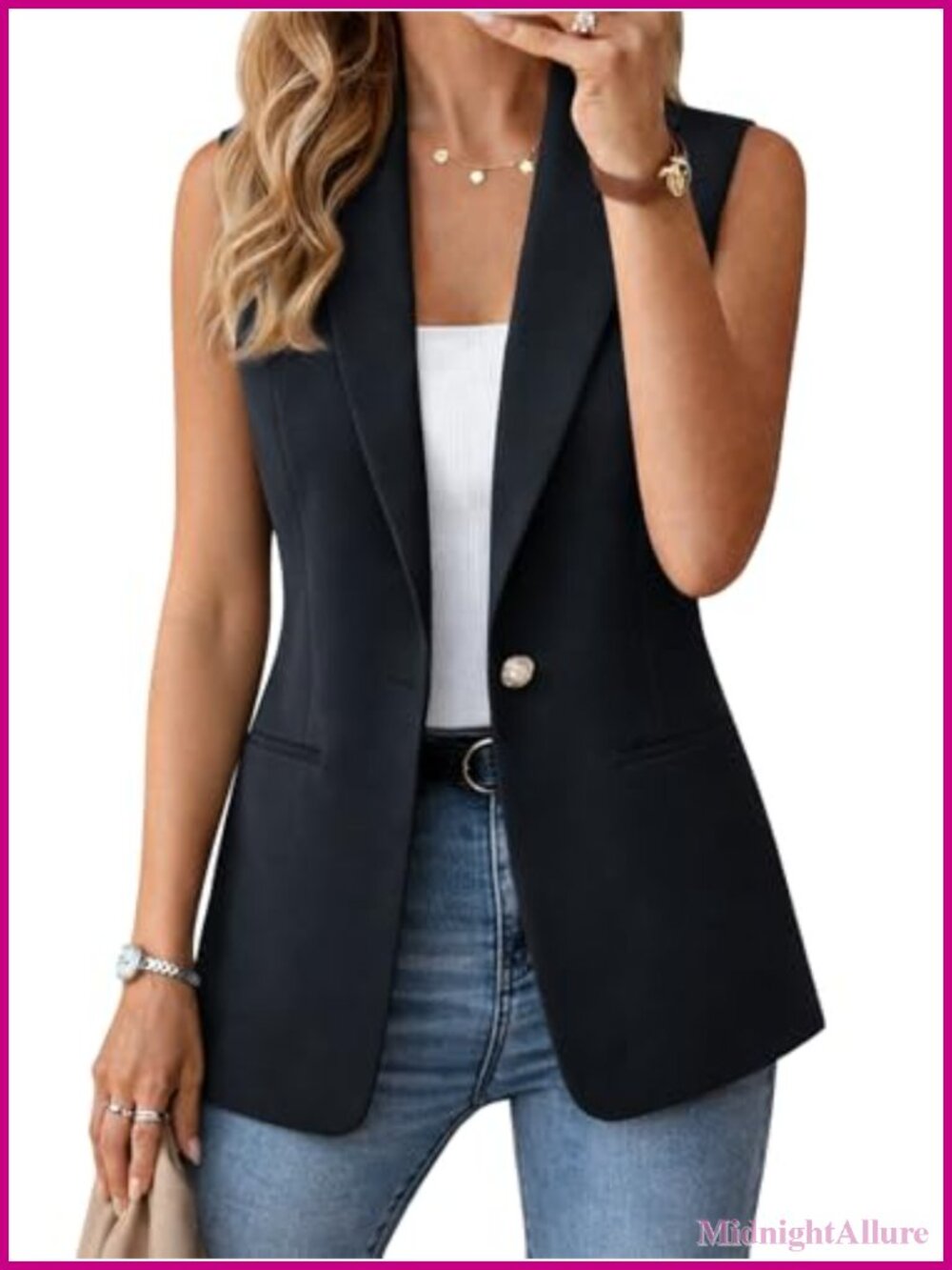Sleeveless Blazer Vest Open Front Polyester Blend Fully Lined Notch Lapel